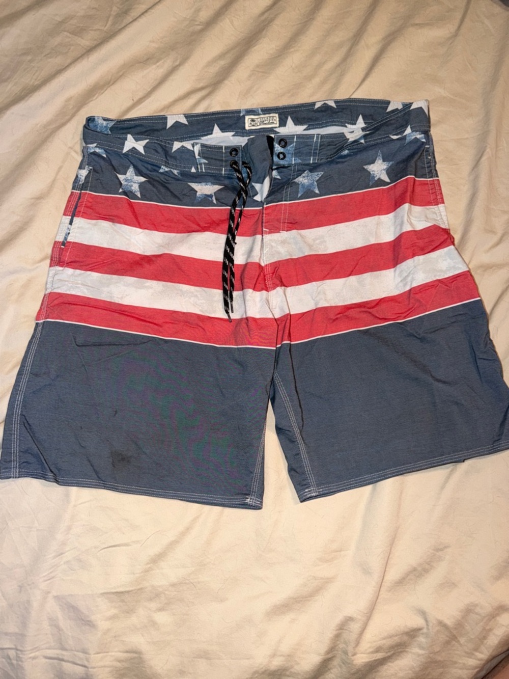 American Flag Inspired Men's Swim Board Shorts - Blue/Red/White